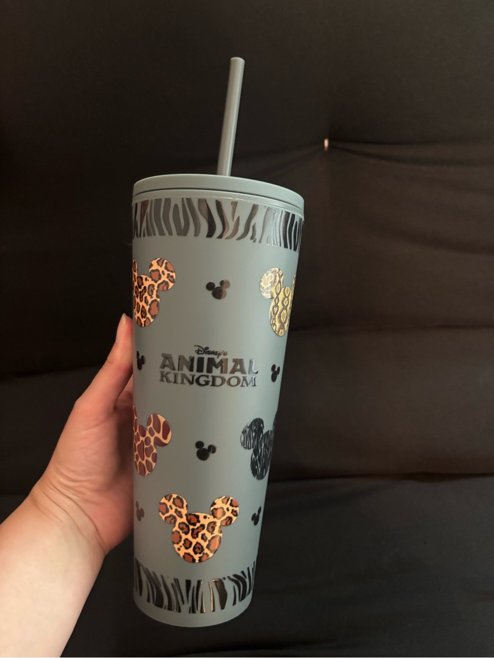 Disney Animal Kingdom Leopard & Zebra Mickey Tumbler - Gray with Gold Accents